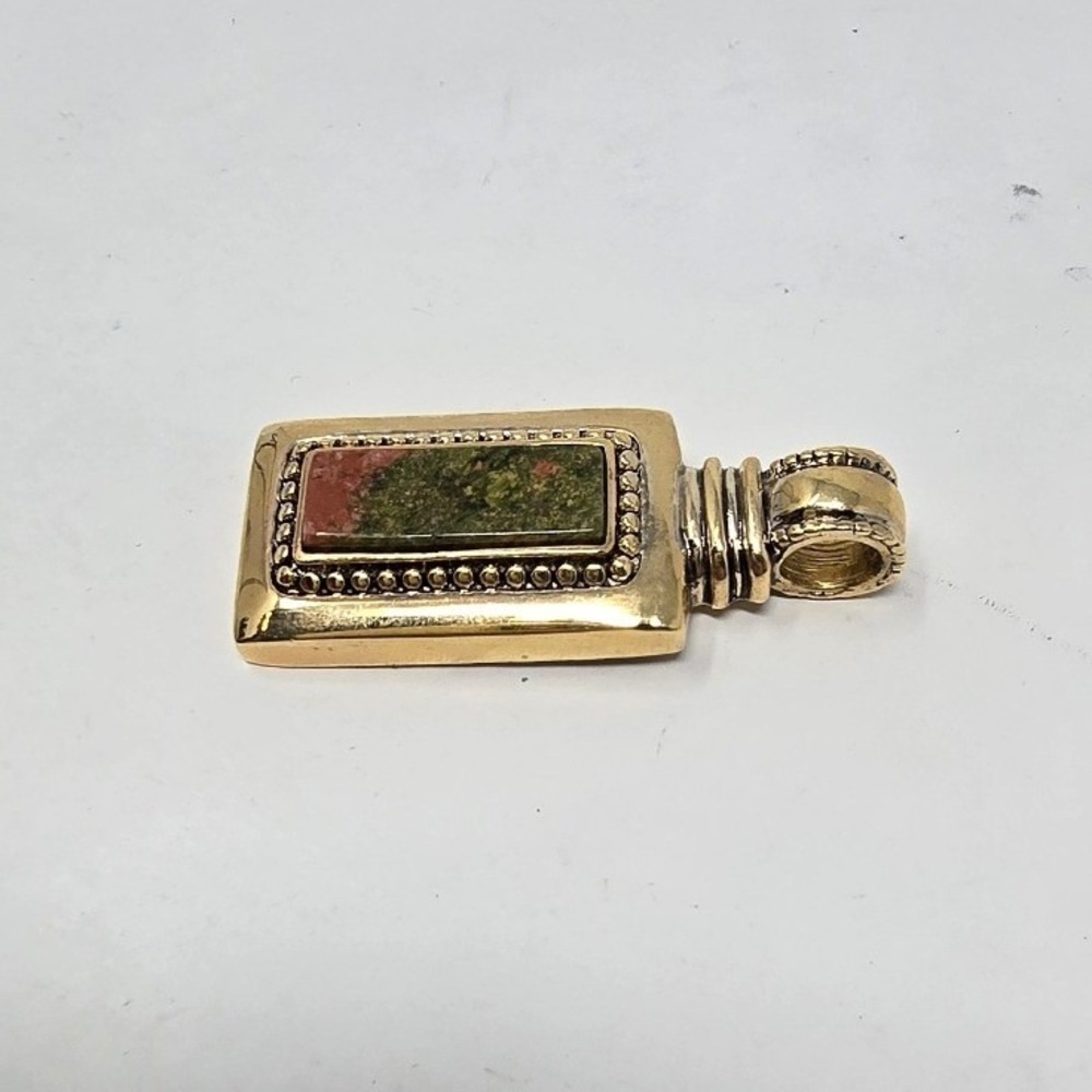 Vtg Roman signed Unakite pendant gold tone semi precious stone boho chic earthy - Picture 4 of 6